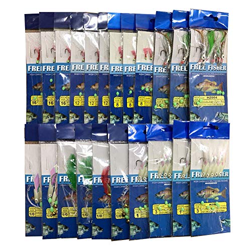 FREE FISHER 22 Packs Bait Rigs Fishing Flasher Lures Bait Rigs Fish Skin, Glow Fishing Beads High Carbon Hooks for Freshwater/Saltwater