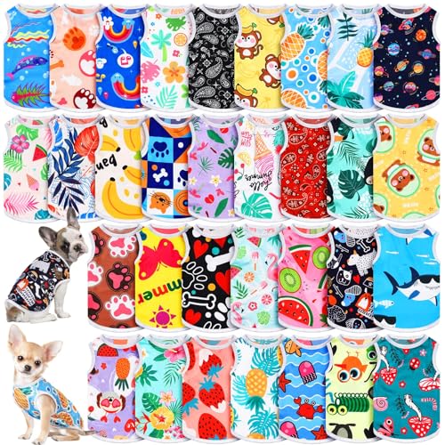 Yaomiao 32 Pack Summer Hawaii Dog Shirts Girls Dogs T-Shirts Pet Vest Puppy Clothes Breathable Top Sleeveless Apparel for Cats(Cartoon Series,Xs)
