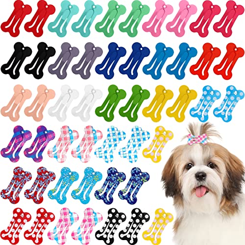 Syhood 50 Pieces Dog Hair Clips Multicolor Small Bone Shaped Dog Hair Barrettes for Pet Hair Accessories, 25 Styles(Cute)