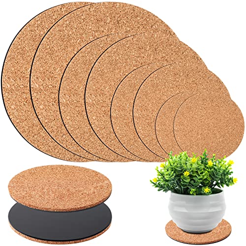 Augshy 8 Pieces 4 Sizes Cork Plant Saucers Plant Mats Round Coasters Pad for Plants House Garden Indoors Pots DIY Craft Project (4 Inches, 6 Inches, 8 Inches, 10 Inches)