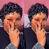 Pixie Cut Wigs for Black Women Pixie Cut Wig Human Hair Short Layered Wigs Full Machine Made Short Haircut Wig Glueless with Bangs Natural Color 1B