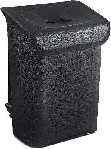 Tsumbay 2 Gallon Car Trash Can with Lid - Leakproof PU Leather Auto Garbage Bin, Removable Waterproof Liner, Hanging Car Trash Can for SUV, Truck, Travel, Camping Accessories