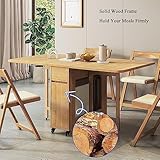 WESTN Solid Wood Foldable Dining Table and Chair Set, Retractable Home Dining Table Drop Leaf Table with 4 Chairs and Storage Drawer,for Living, Kitchen-1.4m