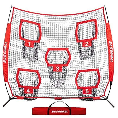 BaseGoal Football Nets for Throwing, Target Training Equipment with 5 Target Pockets for Improving Accuracy - 8 x 8 ft Red