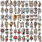 77 Sheets Classic Temporary Tattoos Adult Men, Traditional Colorful Realistic Half Arm Fake Tattoo Sleeve, Flower Butterfly Snake Owl Shark for Women,Kids