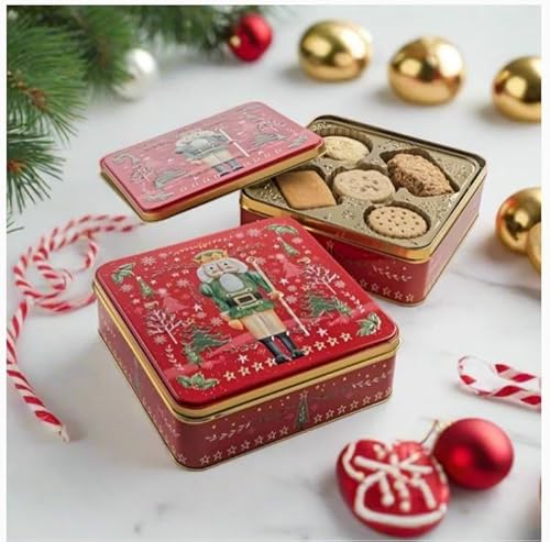 Farmhouse Biscuits, "Nutcracker" Embossed Tin of Assorted British Traditional Christmas Cookies, 14.1 oz