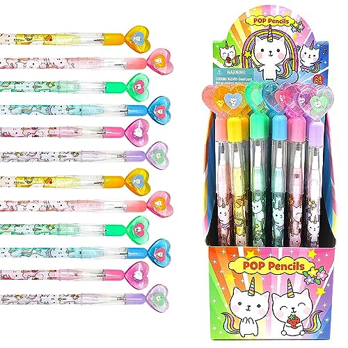 Tiny Mills 24 Pcs Unicorn Kitty Multi Point Stackable Pencil with Eraser for Kitty Unicorn Caticorn Birthday Party Favor Prize Carnival Goodie Bag Stuffers Classroom Rewards
