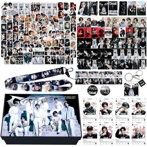KPOPBP Stray Kids Giant Album Gift box, 55 PCS Photocards Set, KPOP Cards, Lanyards, Stickers, Keychain, Gift for SKZ Boys and Girls