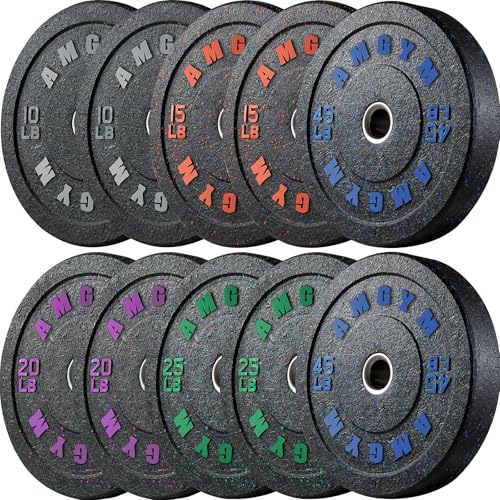 AMGYM High Bounce Bumper Plates Weights set, 2 inch Rubber Weight Plates with Steel Insert, 230lbs Deadlift Gym Plates, Noise Prevent & Floor Protect Home Gym Olympic Weight Set, Barbell Weight Plates for Strength Training & Weight Lifting.