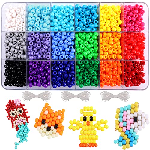 MAKERSLAND 2600+pcs Pony Beads Kit 18 Color Rainbow Plastic Beads Multicolor Pony Beads Bulk with Elastic String Kandi Beads Hair Beads DIY Crafts Jewelry Making Kit for Bracelets Necklaces Key Chain
