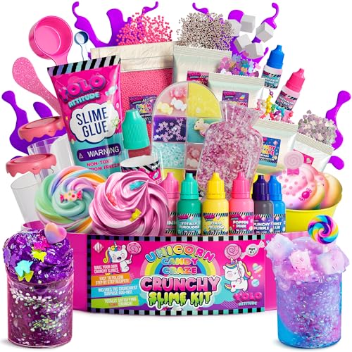 YOLO Unicorn Candy Craze Slime Kit - DIY Slime Making Set for Girls 8-12 with 40+ Magical Add-ins, Glitter & Cloud Slime Supplies