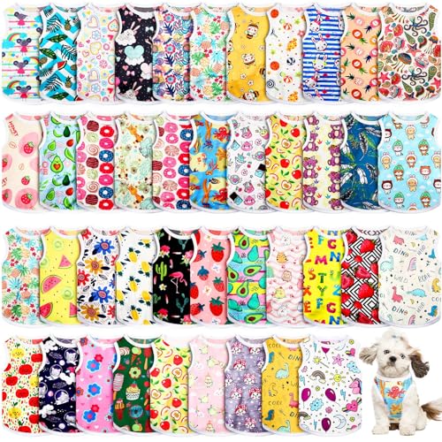 Yeyeplum 42 Pcs Dog Shirts Summer Printed Puppy Clothes Soft Breathable Pet T Shirt Lovely Puppy Shirts Outfit for Small Medium Large Dogs Pet Cat Hawaiian Clothing Accessories, 42 Styles(S)