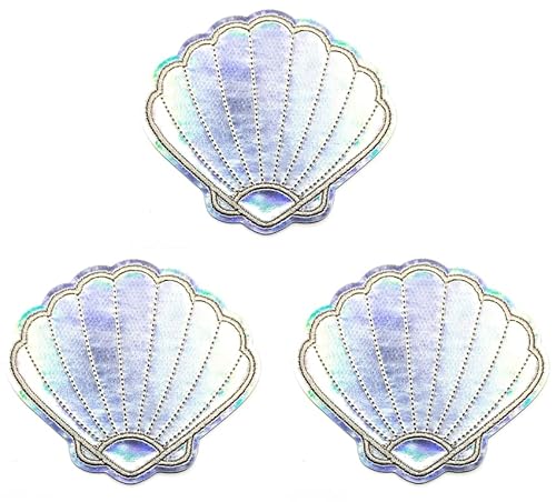Kleenplus 3pcs. Beautiful Pearl Seashell Mermaid Cartoon Patch Shells Embroidered Applique Craft Handmade Baby Kid Girl Women Clothes DIY Costume Accessory Decorative Repair Patches