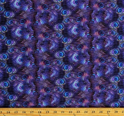 FlashPhoenix Quality Sewing Fabric – 100% Cotton Peacock Feathers Plumes Purple Blue Fabric Size; 36" x 44 by The Yard