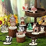 Geetery 12 Pcs Woodland Animals Wooden Animal Cutout Shapes Forest Painted Woodland Baby Shower Decorations Wild Creatures Wood Table Centerpieces for Forest Camp Party Supplies (Cute)