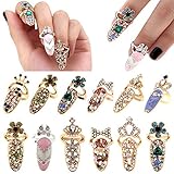 12pcs Women Fashion Bowknot Nail Ring Charm Crown Flower Crystal Finger Nail Rings