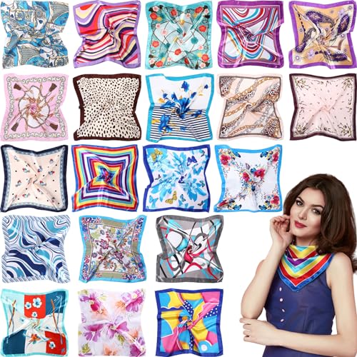 SATINIOR 20 Pieces Women Satin Square Scarf Mixed Color Small Silk Neck Scarf for Women Favors, Random Color (Elegant Style)