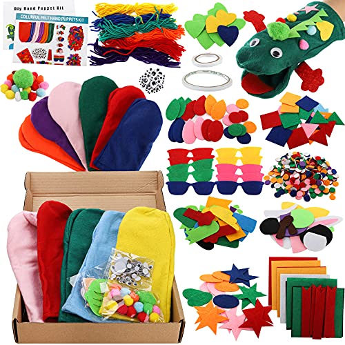 TOPZEA 12 Pack Hand Puppet Making Kit, Kids Craft and Art Aupplies Felt Sock Puppet Creative DIY Make Your Own Puppets Kits with Pompoms and Wiggle Googly Eyes Storytelling Role Play Party Supplies