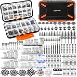 PLUSINNO 264/397pcs Fishing Accessories Kit, Organized Fishing Tackle Box with Tackle Included, Fishing Hooks, Fishing Weights Sinkers, Swivels, Beads, Fishing Gear Set Equipment for Bass Trout