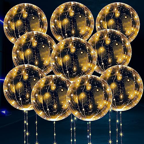 LED Balloons Light Up Balloons For Party - 10Pcs Helium Balloons Decorations Balloons Clear Balloons With String Light - Decor Bubble Balloons Glow In The Dark Party Supplies Lighted Balloons