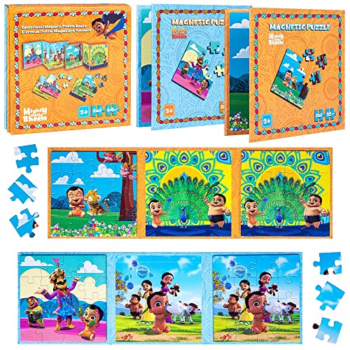 Mighty Little Bheem Educational Magnetic Puzzle Book 2 Pack - 4 Sixteen Piece Puzzles Total Great Gift for Boys Girls Toddlers 3 and Up