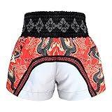 Tuff Sport Boxing Muay Thai Dragon Skull Kick Martial Arts Training Gym Trunks Shorts, Red Dragon, Large