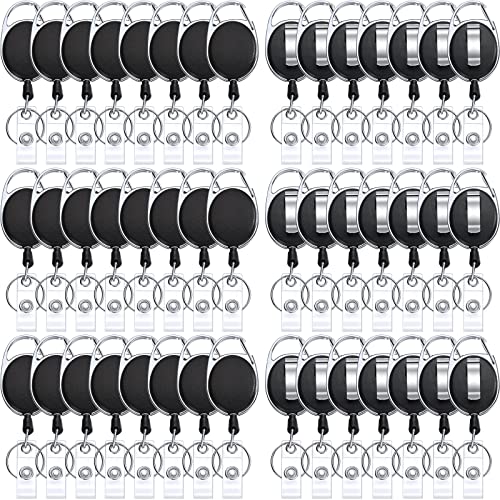 Honoson 50 Pcs Heavy Duty Retractable Badge Reels Batch ID Badge Holder Retractable Clip Bulk Key Holder with Ring for Office Worker Employee, Doctor Nurse Gifts (Black)