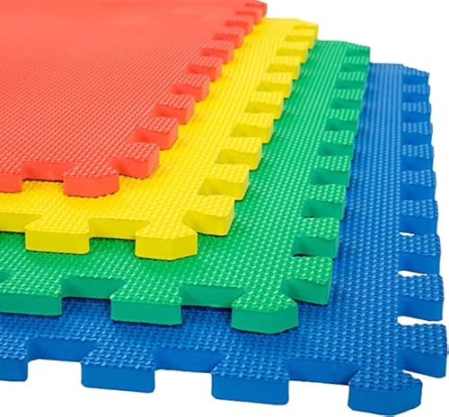 EVA Foam Mat Tiles 16-Pack - 64 SQ FT Interlocking Padding for Playroom or Gym Flooring - Exercise Mat or Baby Playmat by Stalwart (Multicolor)