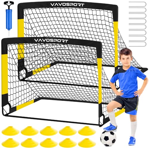 Kids Soccer Goals for Backyard Set, 2 of 4x3ft Soccer nets Portable Soccer Goal, Pop Up Mini Toddler Soccer net Training Equipment & Ball with Cones for Ages 3-14, Outdoor Games Play Gifts for Youth