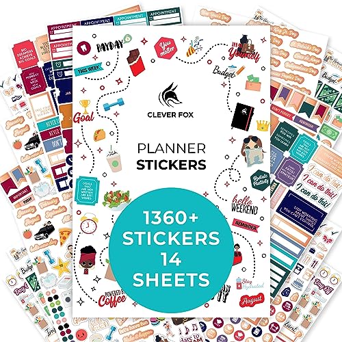 Clever Fox Planner Stickers – Monthly, Weekly & Daily Unique Planner Stickers 14 Sheets Set of 1360+ (Value Pack)