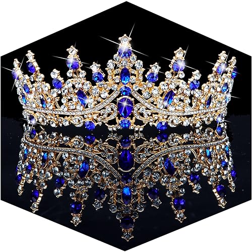 TOBATOBA Crystal Wedding Tiara for Women Crown for Women Royal Queen Crown Headband Metal Princess Tiara for Bride Quinceanera Headpieces for Birthday Prom Pageant Halloween Costume Cosplay, Blue