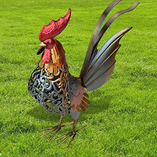 Ailgely Metal Rooster Garden Statue, Rooster Sculpture Decor, Iron Chicken Carved Sculpture Lawn Ornament, for Patio, Backyard, Kitchen, Home Decoration