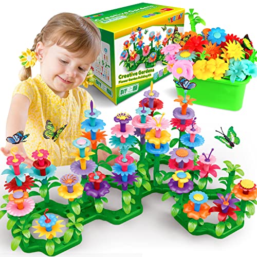 YEEBAY Flower Garden Building Toys for Girls Age 3, 4, 5, 6, 7 Year Old - STEM Gardening Toys for Kids - Stacking Game for Toddlers Play Set - Educational Activity for Preschool (148 PCS)