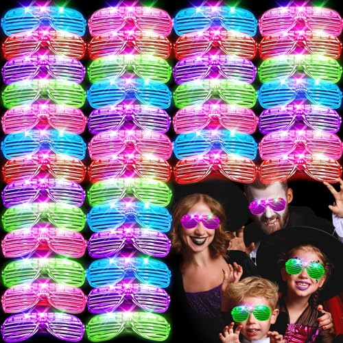 SHQDD 46 Pack Light Up Glasses, Halloween Party Favors 5 Neon Color Led Glasses, Shutter Shades Glow Stick Sunglasses, Neon Party Supplies for Kids Adults Birthday Wedding Glow Toys Party
