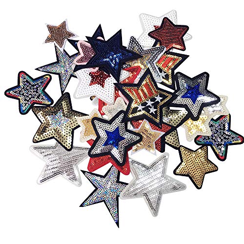 Gnognauq 30 PCS Five-Pointed Star Patches Embroidered Patches Sew On/Iron On Patch Applique Clothes Dress Plant Hat Jeans