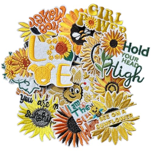 ZESION Sunflower Iron on Patches, Embroidered Applique Patches for Clothes, Hats, Jeans, Pants, Jackets,Backpacks Repair and Decoration - 15Pcs