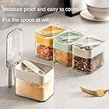 DAHUITX Condiment Jar Spice Container, Sugar and salt container set，Glass Seasoning Box with Spoon Dustproof Lid and Handle,for Kitchen, Counter,Food Storage,10oz Set of 3 (to mix)