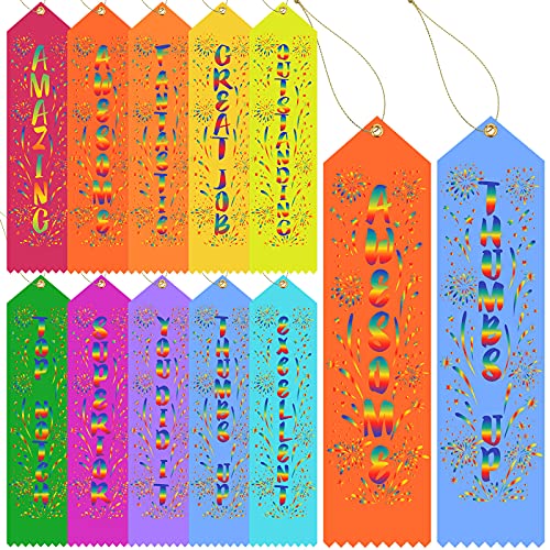 Chinco Award Ribbons Bulk Participant Ribbons for Prizes Fun Award Honorable Mention Set with Event Card and Rope for Kids Competition Sports Event School Contest(100 Pieces,Classic)