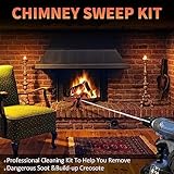 Sealegend 30 Feet Chimney Sweep Kit Chimney Brush Chimney Cleaning Kit and Rotary Chimney Cleaning System Fireplace Brush Tool with 9 Nylon Flexible Rods