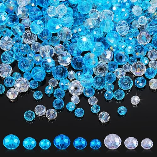 Kigeli 1350 Pcs Blue Beads Winter Crystal Beads for Jewelry Making AB Beads Bulk Faceted Glass Gemstone Beads for DIY Winter Necklace Wristband Earring(White, Blue, Light Blue)