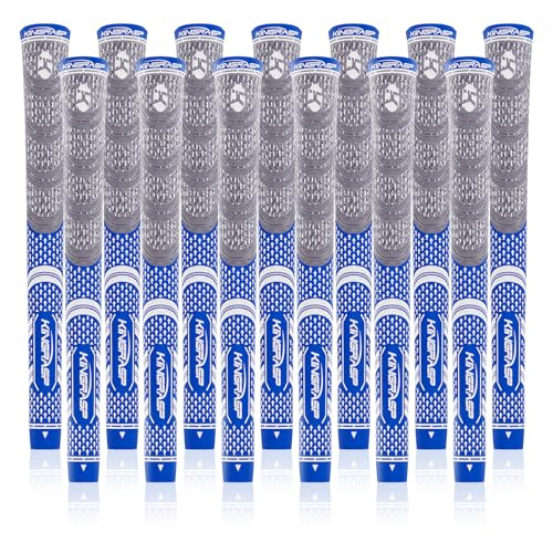 KINGRASP Multi Compound Golf Grips,Golf club grips midsize standard Size,13 Grips Set,6 Colors Optional,Anti-Slip High Stability,All Weather Cord Rubber Golf Club Grips(Gray/blue,Oversize)