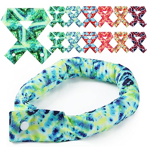 12 Pcs Cooling Neck Wraps with Button Tie Dye Neck Cooler for Hot Weather Ice Cooling Bandana Scarf for Summer Heat Men Women (Bright Color)