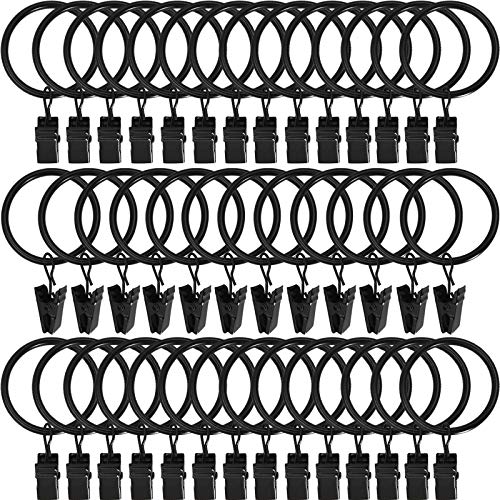 AMZSEVEN 40 Pack Metal Curtain Rings with Clips, Drapery Clips Hooks, Decorative Curtain Rod Clips 1.5 in Interior Diameter, Vintage Black