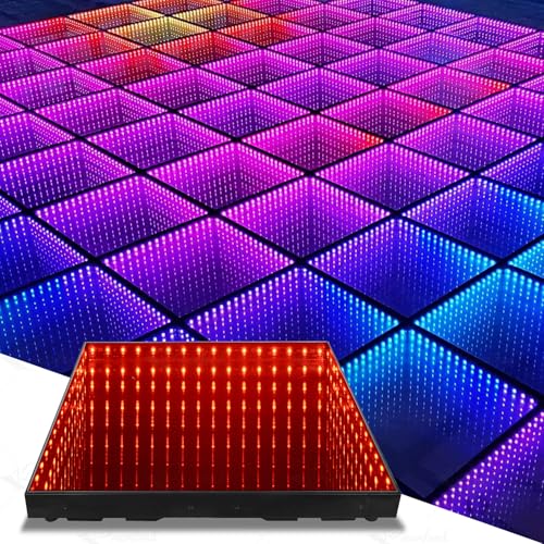 Bonvenon Dance Floor Stage Lights TemperedGlass with Flight Case Infinity Mirror Panel 3D Effect LED Dance Floor for Wedding Party (12 * 12 ft)