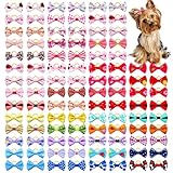 Senniea 100PCS Cute Puppy Dog Small Bowknot Hair Bows,Yorkie Doggie Bows with Rubber Band Pet Grooming Bows Dog Hair Costume Accessories for Small Dog