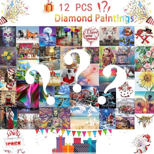 AiYuanzsh 12 Pack Diamond Painting Kits, 50 Pictures Scenery 12, DIY Paint with Diamonds Art Crystal Rhinestone Round Drill Diamond Painting Kit Cross Stitch for Home Wall Craft Decor