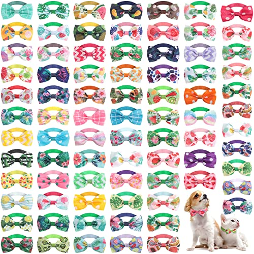 Wesiti 80 Pcs Dog Bow Ties for Small Dogs Assorted Pattern Pet Bowtie Collar Bows Cat Tie Collar Bowtie for Small Medium Puppy Pet Photography Grooming Party(Floral Bow Tie)