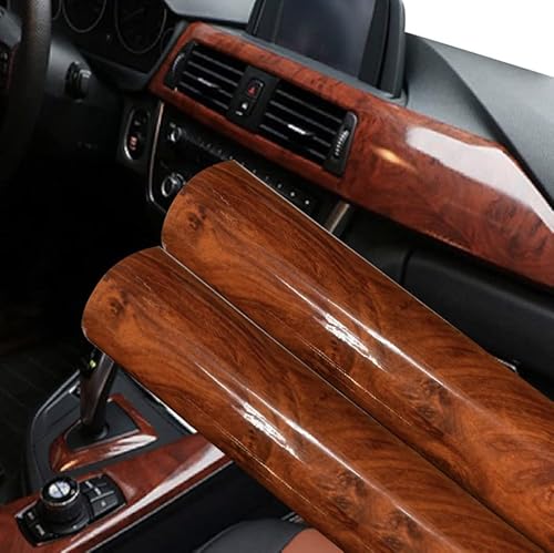 JNK Networks Mahogany Vinyl Wrap -Self Adhesive Film 12 x 60 Inch Glossy Wood Grain Decal Sticker Car Interior Decorative Paper Stretchable DIY Peel and Stick