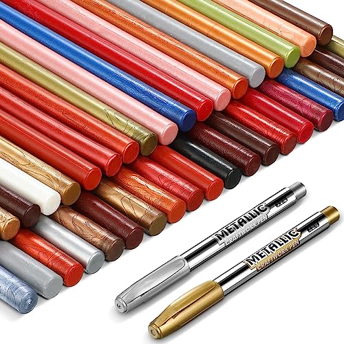 Tondiamo 58 Pcs Sealing Wax Multicolored Wax Seal Sticks Stamp Wax for Glue Gun Sealing Wax Sticks for Stamp Seals 2 Wax Seal Pen Kit for Wax Letter Card Envelope Wedding Invitation Craft Adhesive Wax