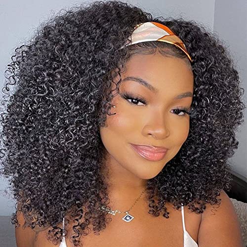 ISEE Hair Afro Kinky Curly Headband Wig Human Hair 180% Density Afro Wigs for Black Women Natural Curls 10A Glueless Human Hair Wigs (22 Inch)